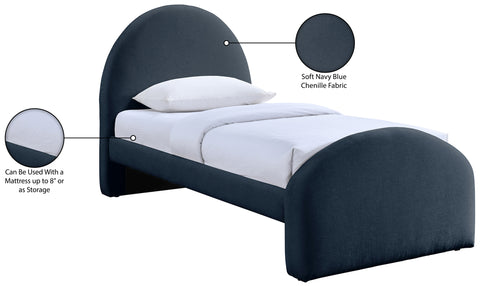 Zadie Navy Chenille Fabric Upholstered Twin Bed, 1 Piece