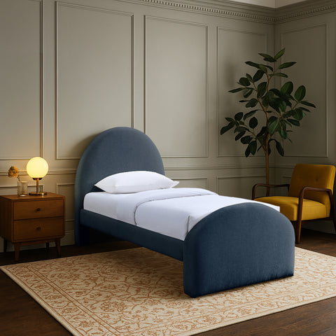 Zadie Navy Chenille Fabric Upholstered Twin Bed, 1 Piece