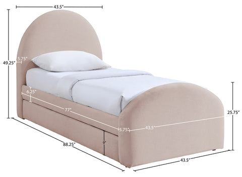 Zadie Pink Chenille Fabric Upholstered Twin Trundle Bed, 1 Piece