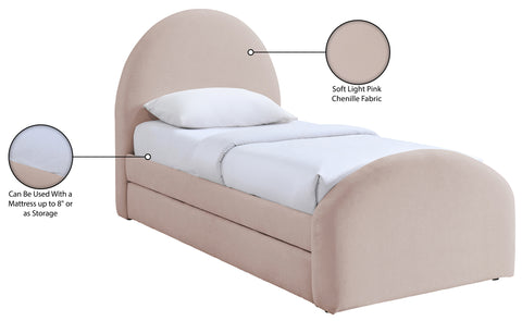 Zadie Pink Chenille Fabric Upholstered Twin Trundle Bed, 1 Piece