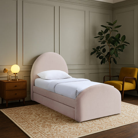 Zadie Pink Chenille Fabric Upholstered Twin Trundle Bed, 1 Piece