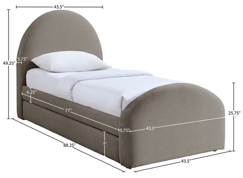 Zadie Taupe Chenille Fabric Upholstered Twin Trundle Bed, 1 Piece