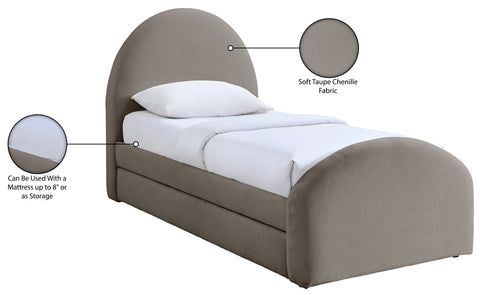 Zadie Taupe Chenille Fabric Upholstered Twin Trundle Bed, 1 Piece
