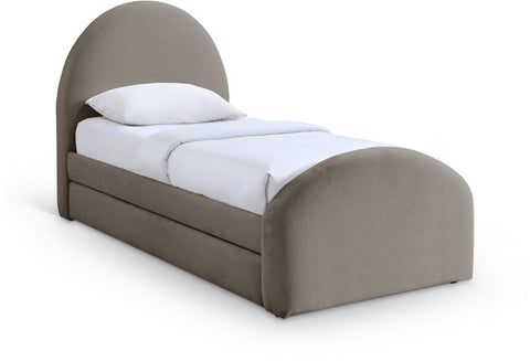 Zadie Taupe Chenille Fabric Upholstered Twin Trundle Bed, 1 Piece