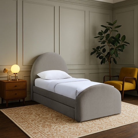 Zadie Taupe Chenille Fabric Upholstered Twin Trundle Bed, 1 Piece
