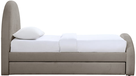 Zadie Taupe Chenille Fabric Upholstered Twin Trundle Bed, 1 Piece