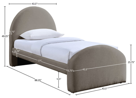 Zadie Taupe Chenille Fabric Upholstered Twin Bed, 1 Piece