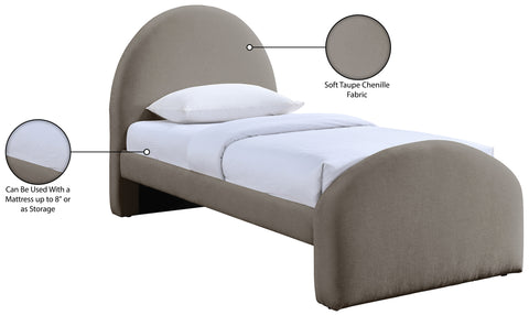 Zadie Taupe Chenille Fabric Upholstered Twin Bed, 1 Piece