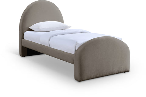 Zadie Taupe Chenille Fabric Upholstered Twin Bed, 1 Piece