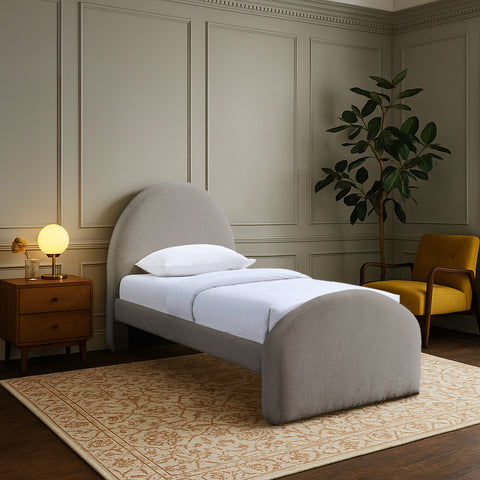 Zadie Taupe Chenille Fabric Upholstered Twin Bed, 1 Piece