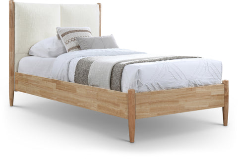 Faye Cream Fabric Upholstered Twin Bed, 1 Piece