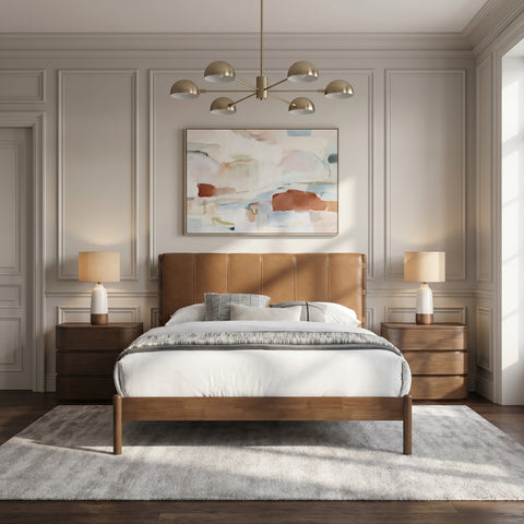 Sloane Cognac Vegan Leather Upholstered Full Bed, 1 Piece