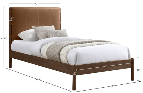Sloane Cognac Vegan Leather Upholstered Twin Bed, 1 Piece