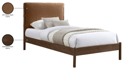 Sloane Cognac Vegan Leather Upholstered Twin Bed, 1 Piece