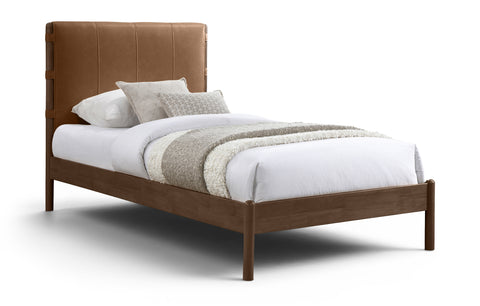 Sloane Cognac Vegan Leather Upholstered Twin Bed, 1 Piece