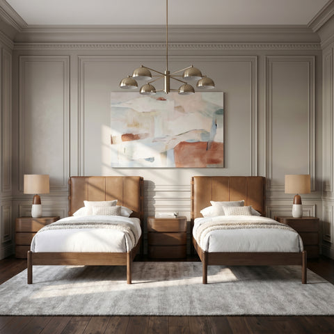 Sloane Cognac Vegan Leather Upholstered Twin Bed, 1 Piece