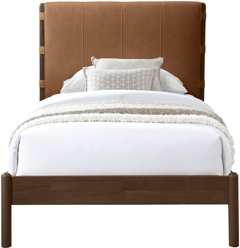 Sloane Cognac Vegan Leather Upholstered Twin Bed, 1 Piece