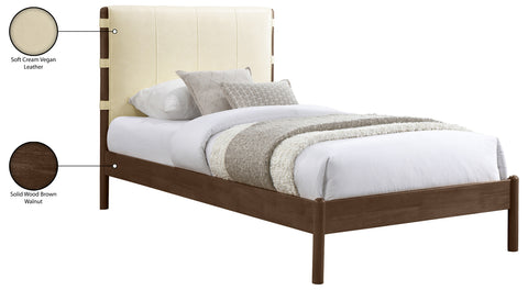 Sloane Cream Vegan Leather Upholstered Twin Bed, 1 Piece