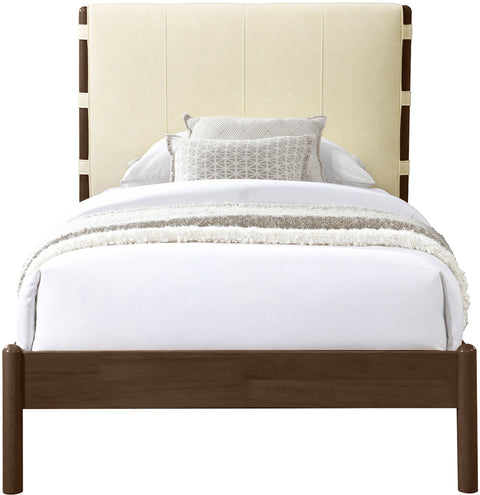 Sloane Cream Vegan Leather Upholstered Twin Bed, 1 Piece