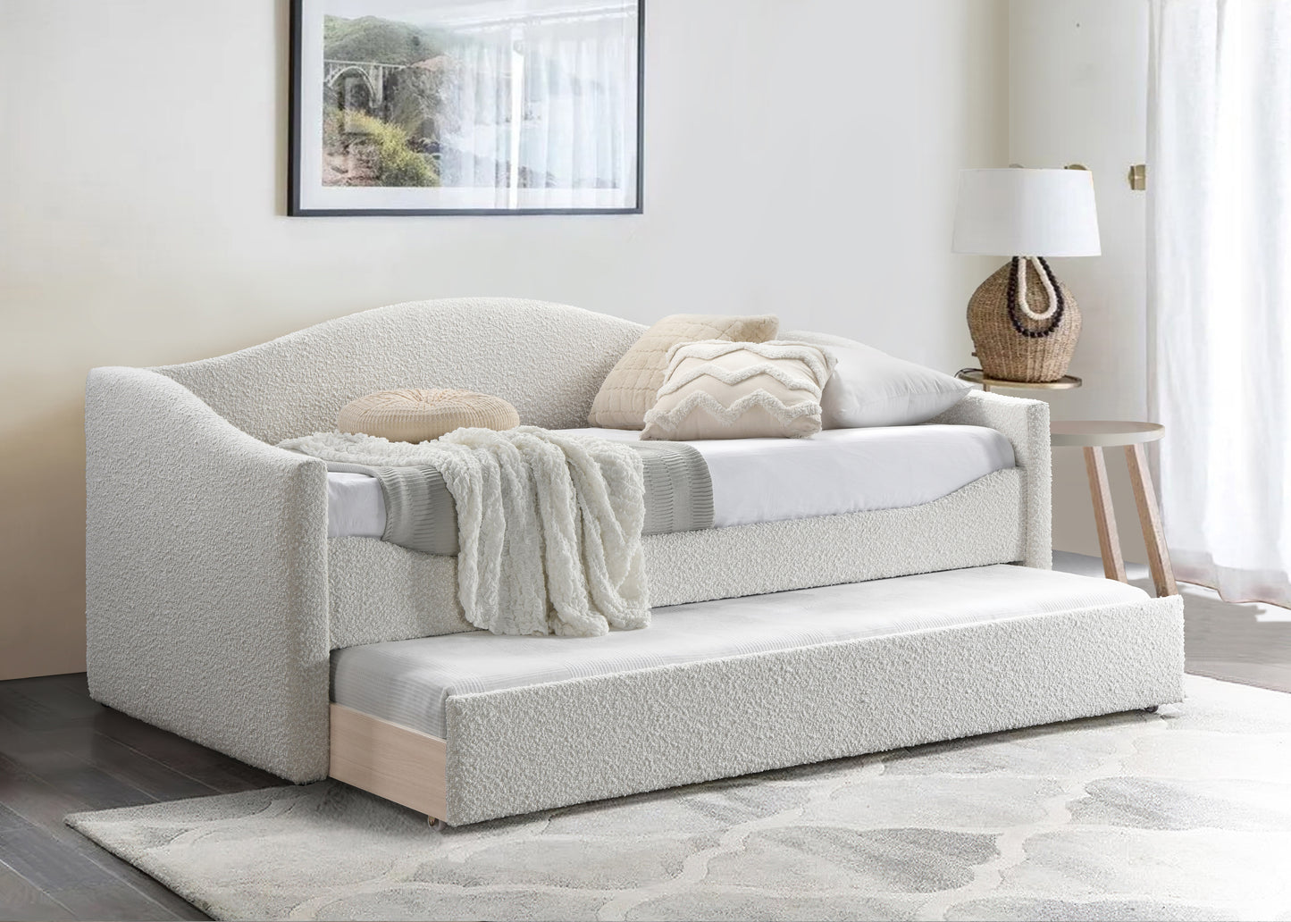 kennedy cream boucle fabric twin daybed