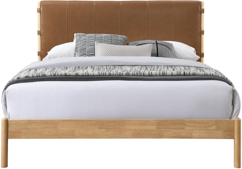Quinn Cognac Vegan Leather Upholstered King Bed, 1 Piece