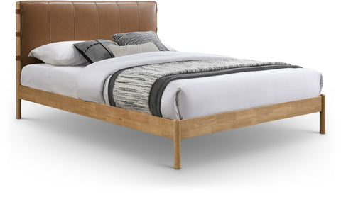 Quinn Cognac Vegan Leather Upholstered Queen Bed, 1 Piece