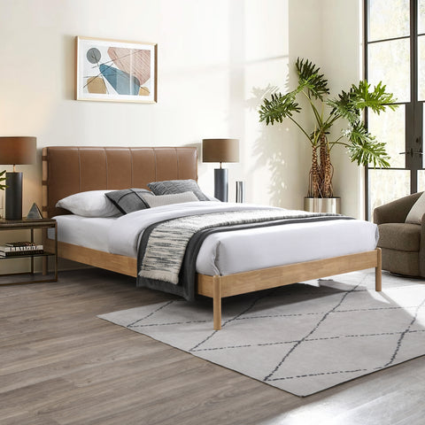 Quinn Cognac Vegan Leather Upholstered Queen Bed, 1 Piece