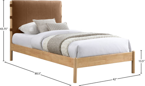Quinn Cognac Vegan Leather Upholstered Twin Bed, 1 Piece