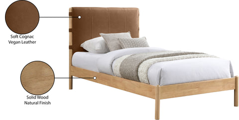 Quinn Cognac Vegan Leather Upholstered Twin Bed, 1 Piece