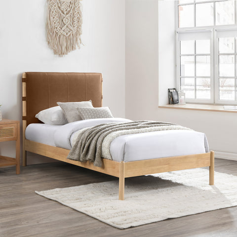 Quinn Cognac Vegan Leather Upholstered Twin Bed, 1 Piece