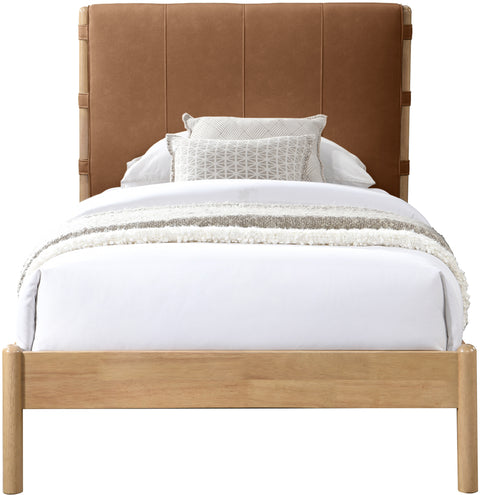 Quinn Cognac Vegan Leather Upholstered Twin Bed, 1 Piece