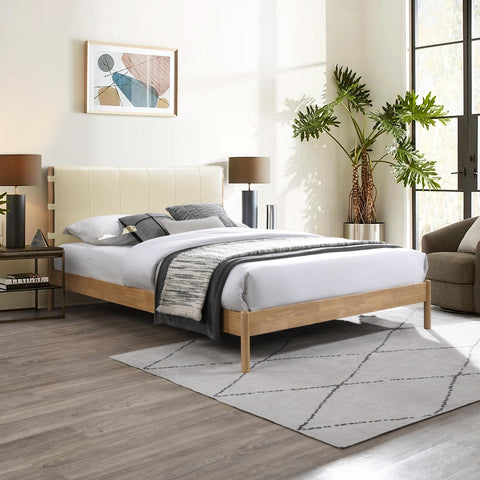 Quinn Cream Vegan Leather Upholstered Queen Bed, 1 Piece