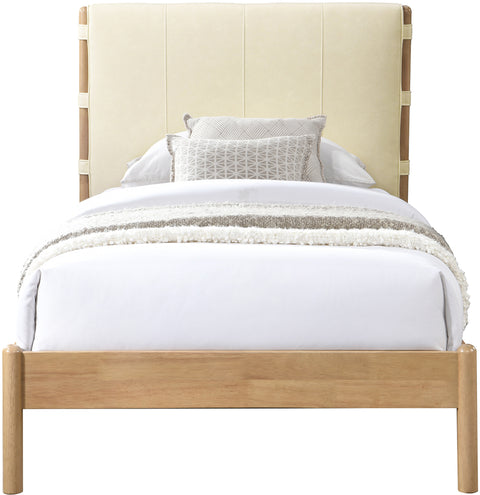 Quinn Cream Vegan Leather Upholstered Twin Bed, 1 Piece
