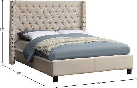 Yara Beige Linen Textured Fabric Upholstered Full Bed, 1 Piece