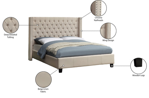 Yara Beige Linen Textured Fabric Upholstered Full Bed, 1 Piece