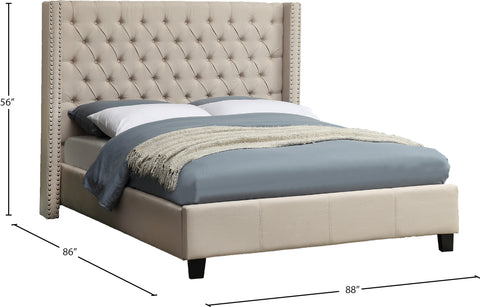 Yara Beige Linen Textured Fabric Upholstered King Bed, 1 Piece