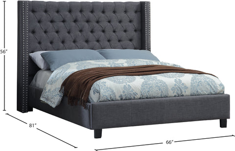Yara Grey Linen Textured Fabric Upholstered Full Bed, 1 Piece