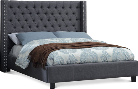 Yara Grey Linen Textured Fabric Upholstered King Bed, 1 Piece