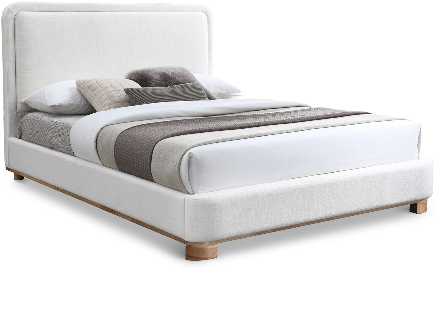 naya cream linen textured fabric king bed