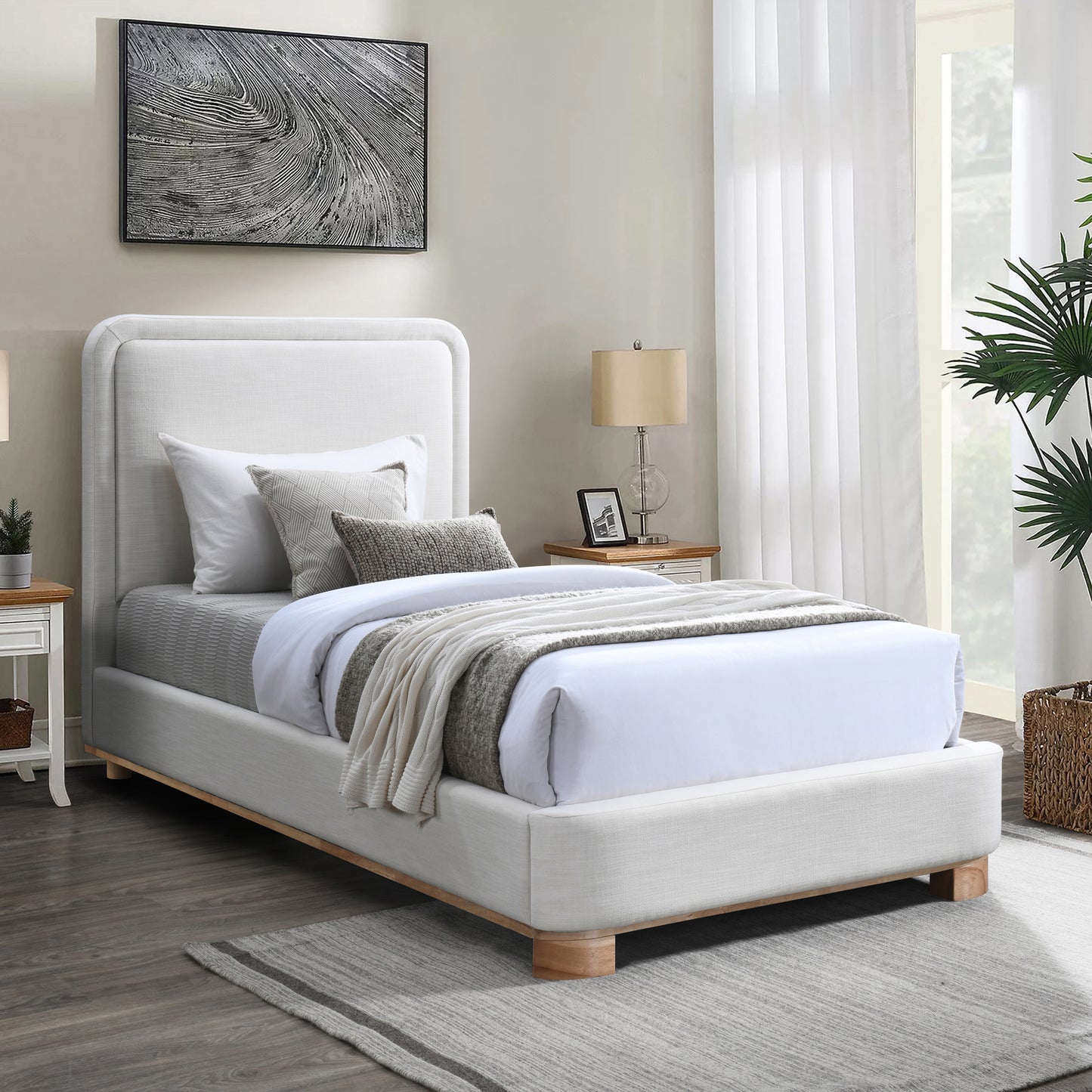 naya cream linen textured fabric twin bed