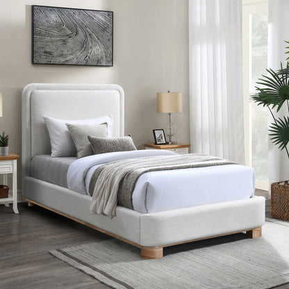 Naya Cream Linen Textured Fabric Twin Bed