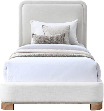 Naya Cream Linen Textured Fabric Twin Bed