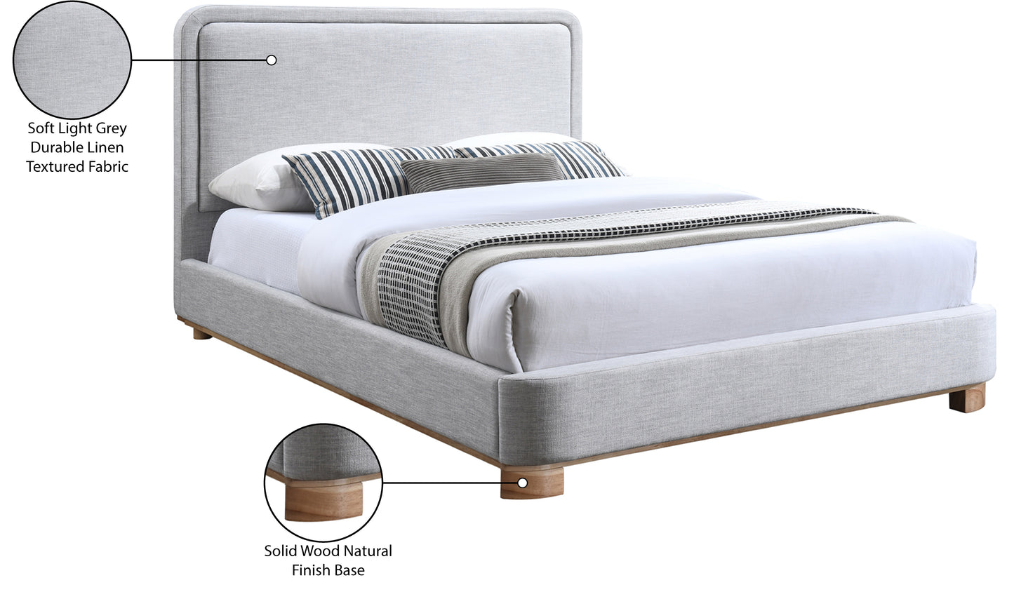 naya grey linen textured fabric king bed