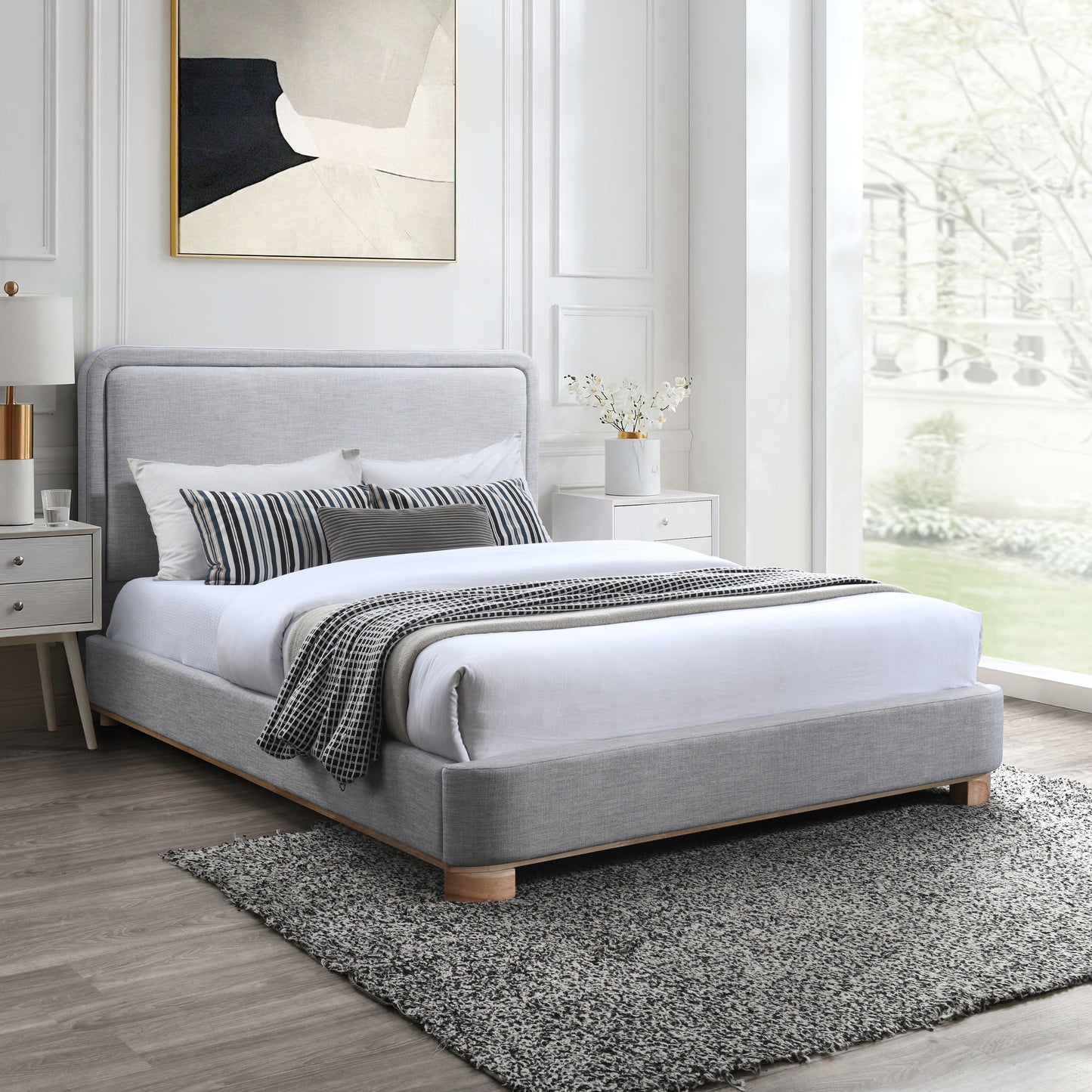 naya grey linen textured fabric king bed