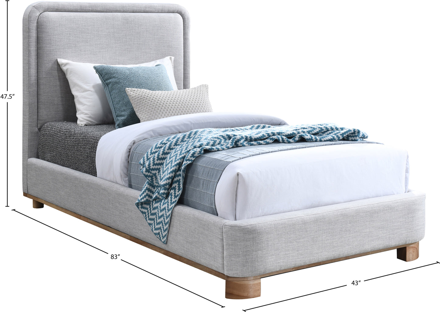 naya grey linen textured fabric twin bed