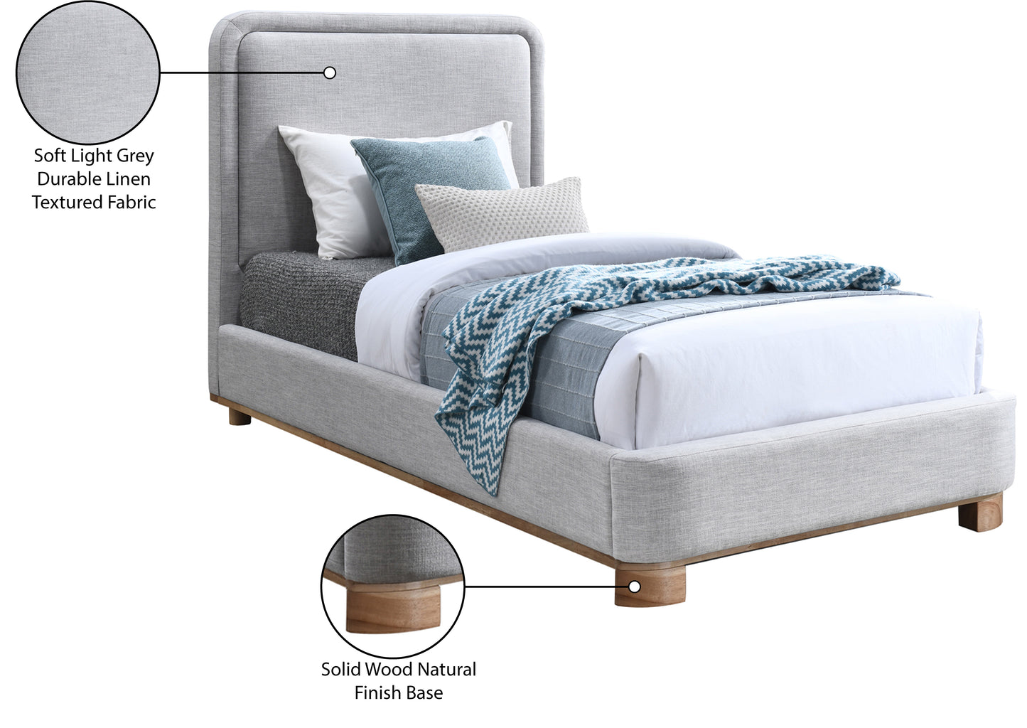 naya grey linen textured fabric twin bed