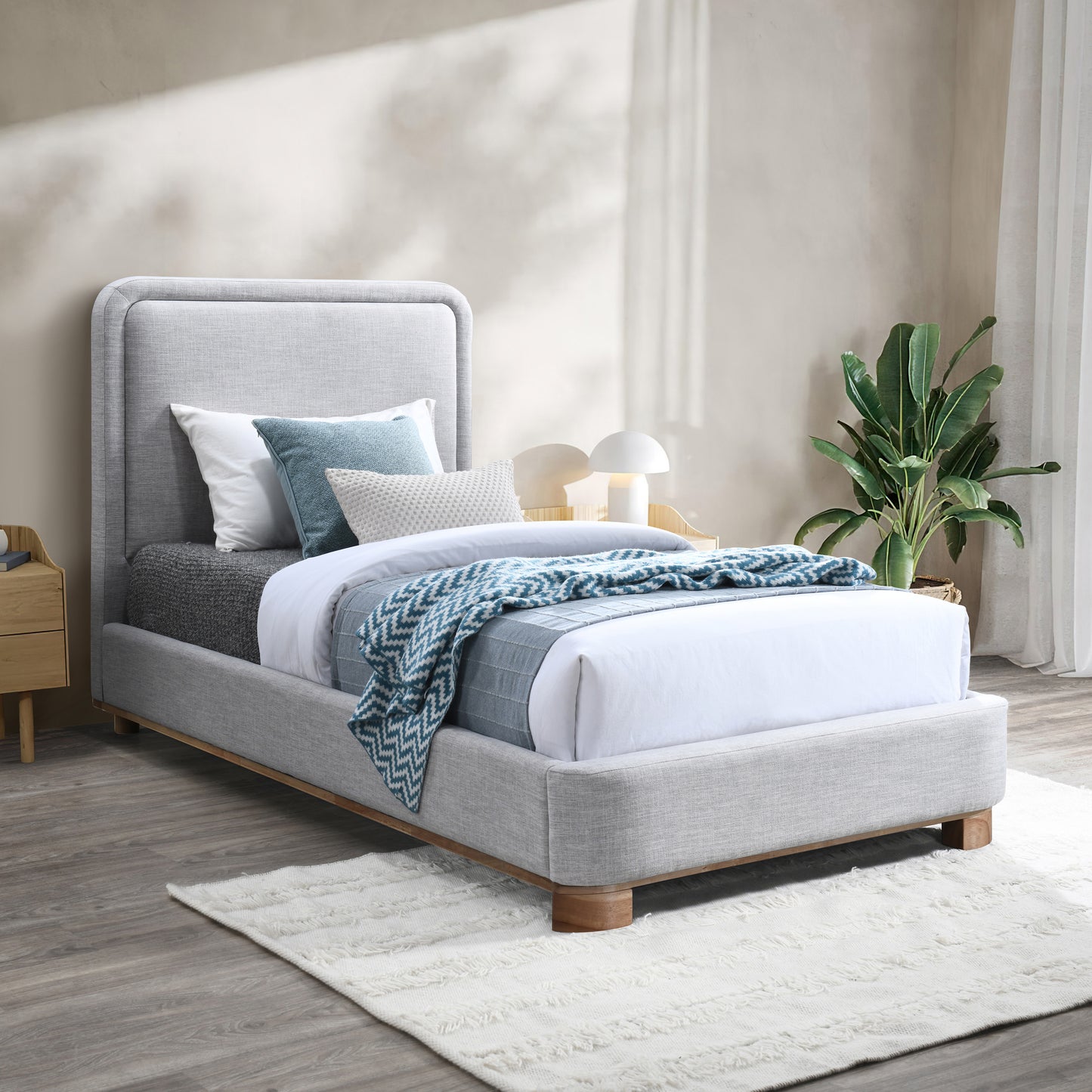 naya grey linen textured fabric twin bed