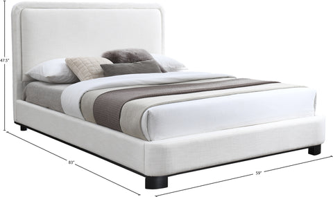 Farrah Cream Linen Textured Fabric Upholstered Full Bed, 1 Piece (Style 2)