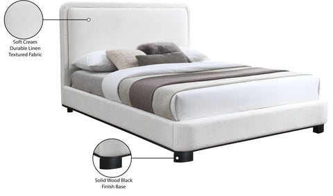 Farrah Cream Linen Textured Fabric Upholstered King Bed, 1 Piece (Style 2)