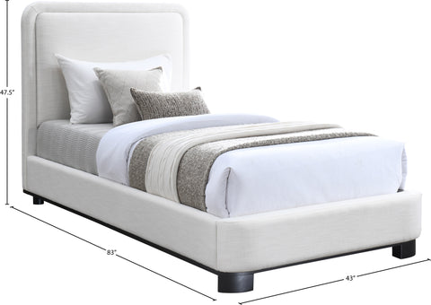 Farrah Cream Linen Textured Fabric Upholstered Twin Bed, 1 Piece (Style 2)